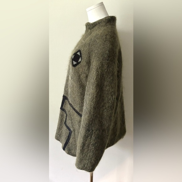 Vintage 80s Canadian Green Wool Mohair Artistic Bohemian‎ Funky Appliqué Coat - Picture 6 of 12